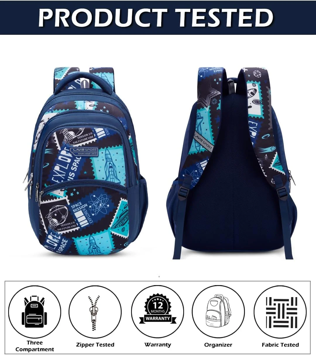  کوله پشتی لاوی اسپورت مدل Spaceship با ظرفیت 30 لیتر، رنگ سرمه ای | دارای محفظه نگهدارنده بطری و لوازم | مناسب برای آقایان، خانم ها، پسران و دختران | دارای جای لپ تاپ برای مدرسه و دانشگاه، سرمه ای، M، کوله پشتی غیر رسمی Spaceship