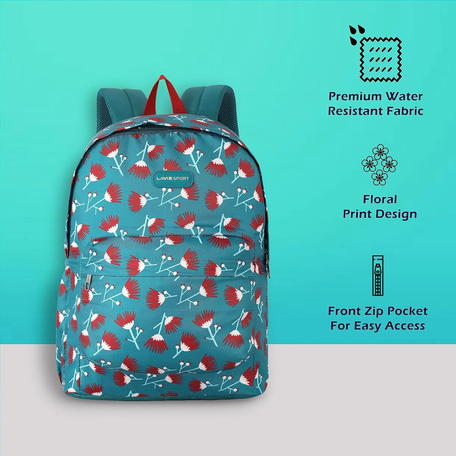 کوله پشتی روزمره 18 لیتری طرح گل لاوی اسپرت | کیف مدرسه دخترانه، آبی-سبز، M، کوله پشتی مدرسه Tinybloom