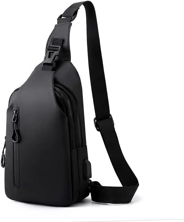 کیف دوشی یک طرفه کوله پشتی کوچک مردانه، طراحی سوراخ USB خارجی، کیف سینه ای باریک ضد آب کوله پشتی روزانه غیر رسمی برای سفر و دوچرخه سواری