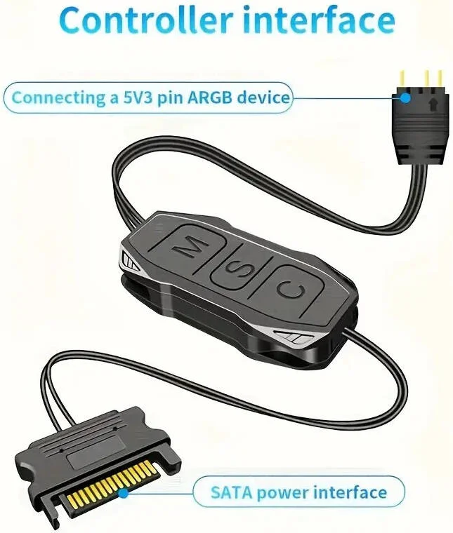 کنترلر ARGB مدل WANGCL 5V 3pin، منبع تغذیه SATA برای فن های ARGB DIY، نوارهای نوری ARGB، بردهای روشنایی، سفید | CP018905