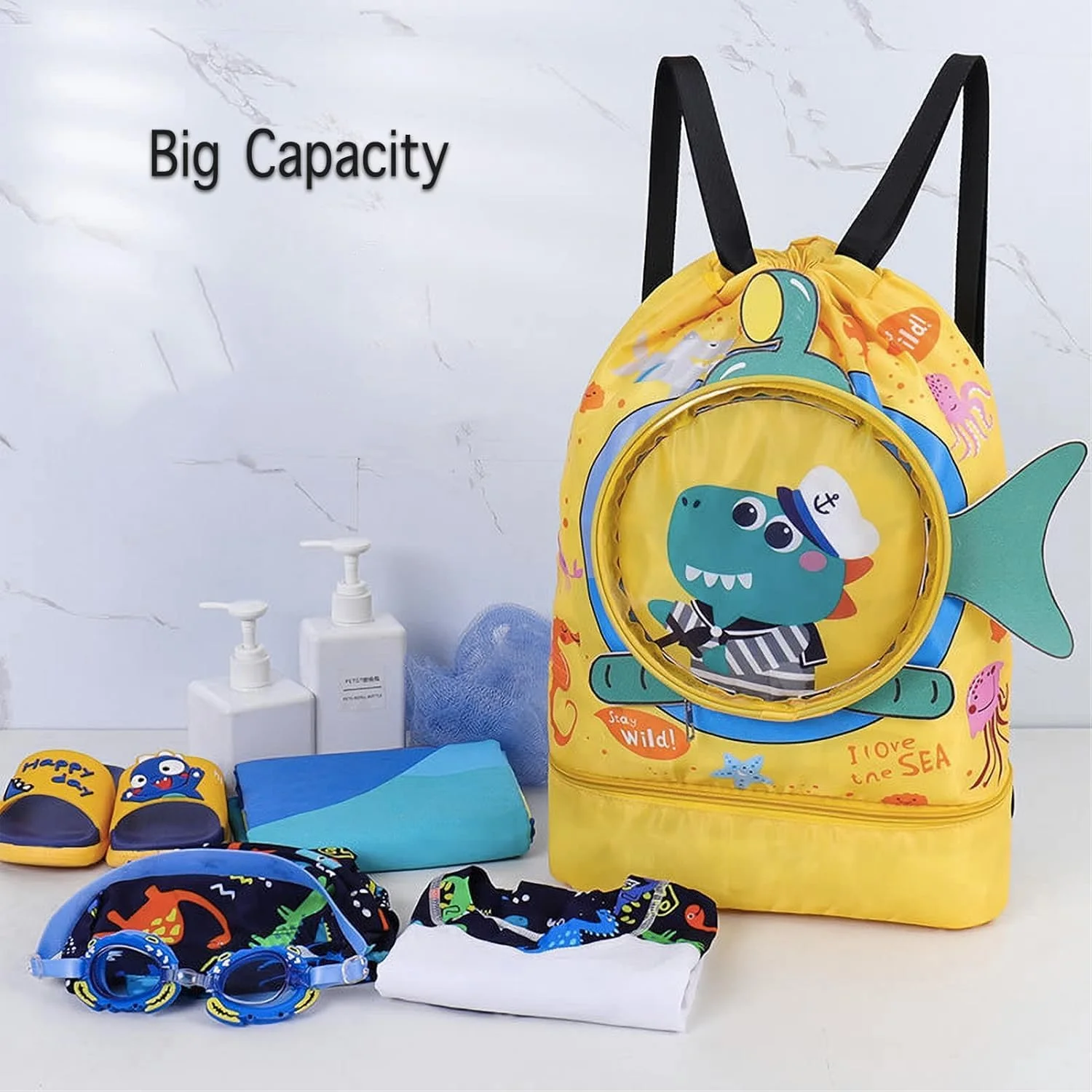 کیف ورزشی بندکشی سبک و ضد آب - کوله پشتی شنا با جیب های خشک/مرطوب برای شنا، ساحل، مسافرت، یوگا، کمپینگ و ورزش - کوله پشتی آکسفورد بادوام برای مردان و زنان