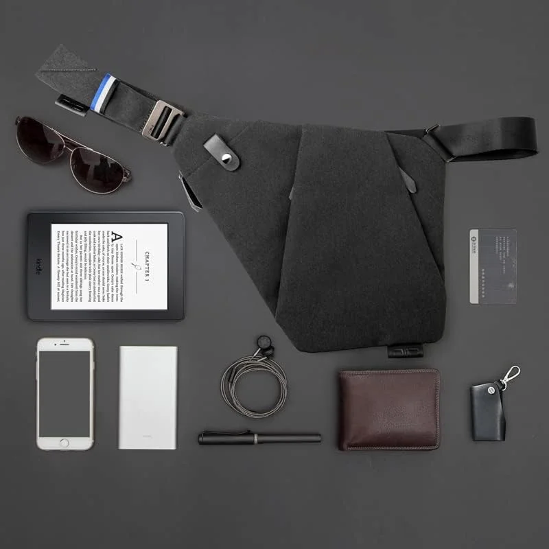 کیف دوشی یک‌طرفه NIID مدل FINO NEO، کیف سینه‌ای، کوله پشتی باریک چند منظوره (خاکستری روشن، سمت راست)، مشکی شهابی، سمت راست