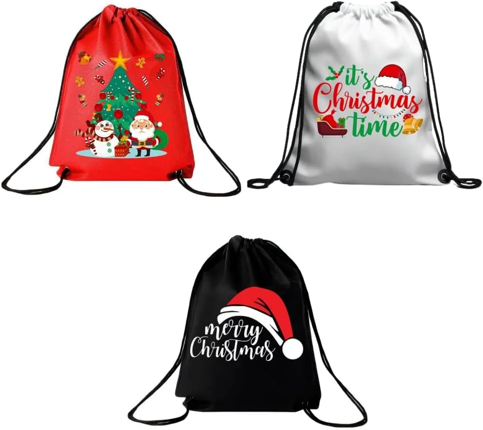 بسته 3 عددی کیف بند دار با طرح کریسمس برای پسران - کوله پشتی ورزشی بادوام برای کودکان، مناسب برای مدرسه و استفاده روزمره، سبک وزن با چاپ کریسمس برای استفاده روزمره