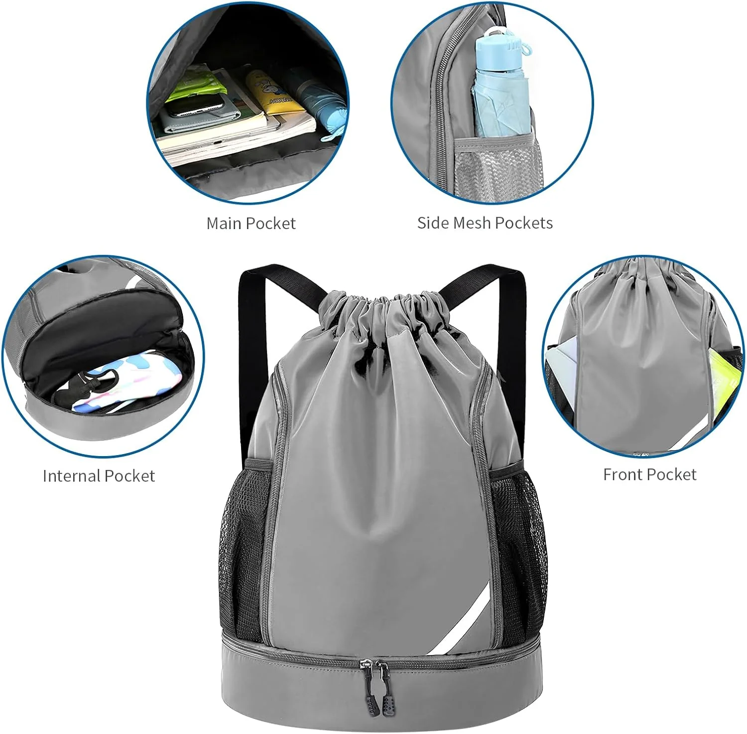 کوله پشتی بند دار ضد آب مناسب باشگاه و ورزش با محفظه کفش و جیب های توری جانبی برای خانم ها و آقایان