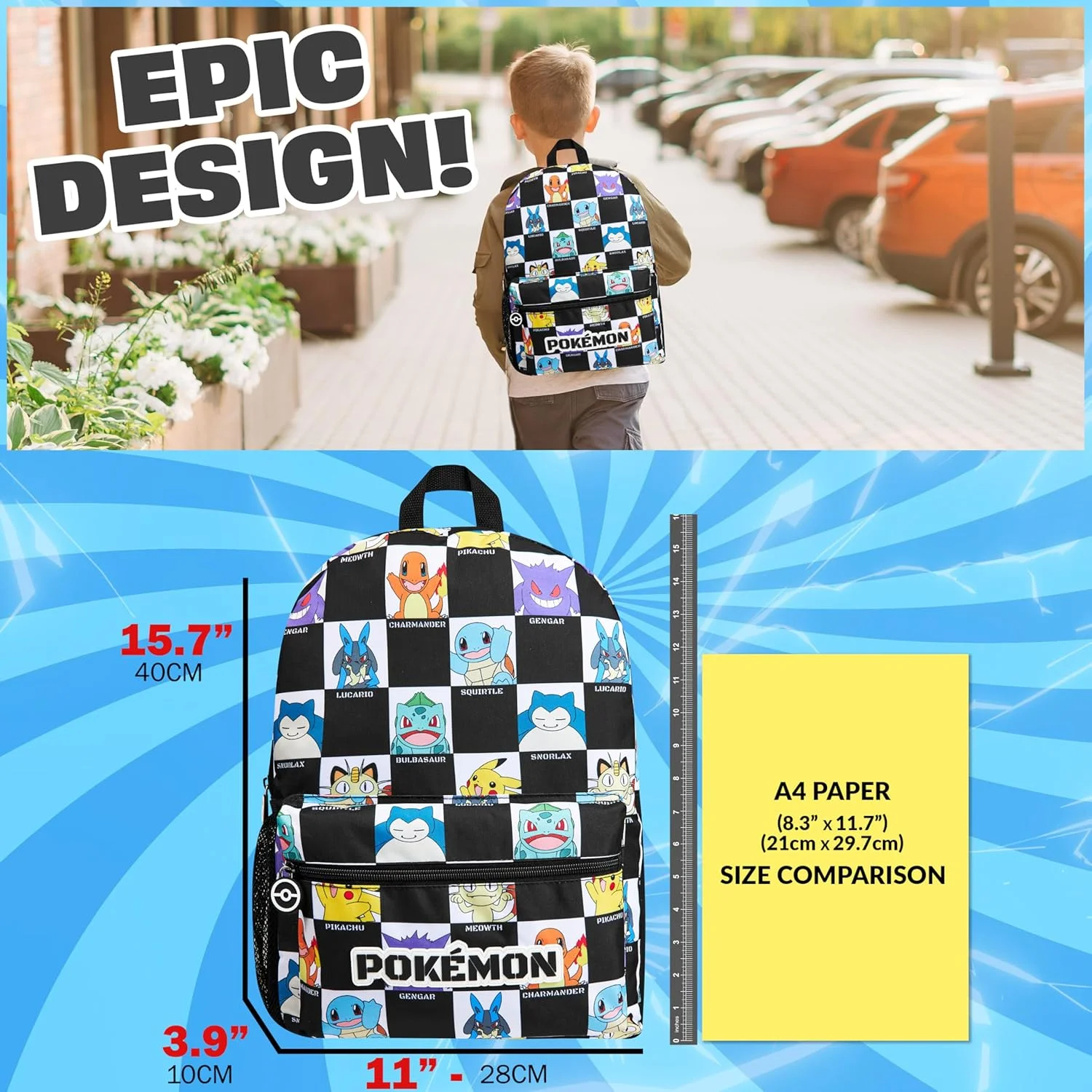 کوله پشتی بچه گانه پوکمون با جیب قمقمه برای مدرسه، ورزش، مسافرت - هدیه انیمه