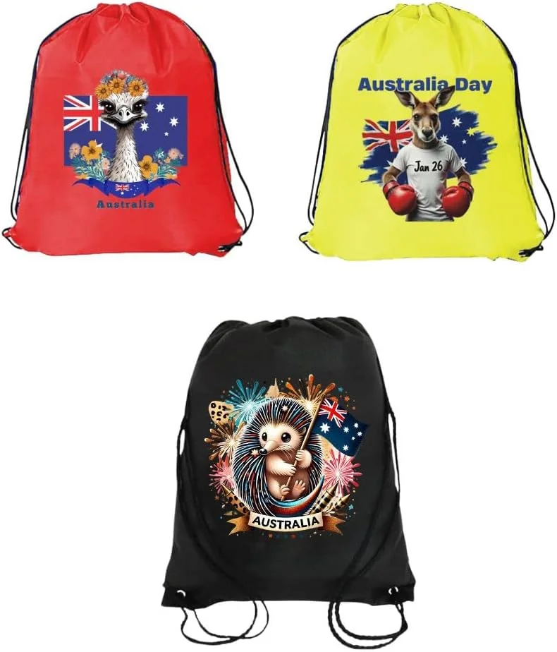 بسته 3 عددی کیف بند دار با طرح استرالیا برای کودکان و بزرگسالان - کوله پشتی ورزشی بادوام، عالی برای مدرسه و استفاده روزمره، سبک وزن با طرح استرالیا برای فضای باز
