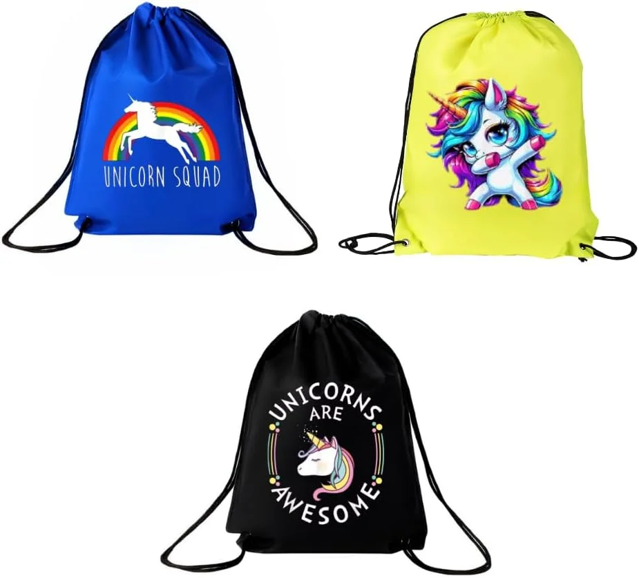 ست ۳ عددی کیف بندکشی با طرح اسب تک شاخ برای دختران - کوله پشتی ورزشی بادوام برای کودکان، عالی برای مدرسه و استفاده روزمره، سبک وزن با چاپ اسب تک شاخ برای استفاده روزمره