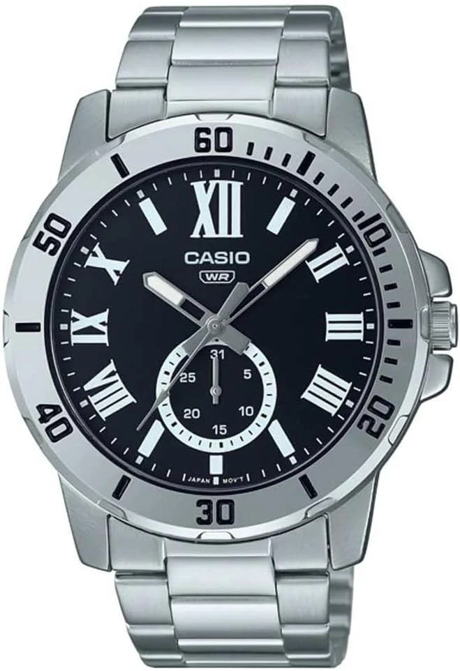 ساعت مچی مردانه کاسیو، صفحه مشکی آنالوگ، بدنه با روکش یون مشکی، بند استیل ضد زنگ