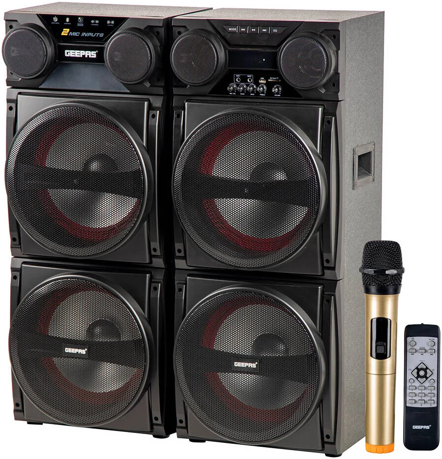 سیستم بلندگوی Hi-Fi جیپاس GMS8517، توان خروجی موسیقی 80000 وات، نور RGB روی توری ووفر، نور LED روی تریبل، کنترل از راه دور، ورودی USB/SD/FM/BT و MIC/AUX، مشکی | GMS8517