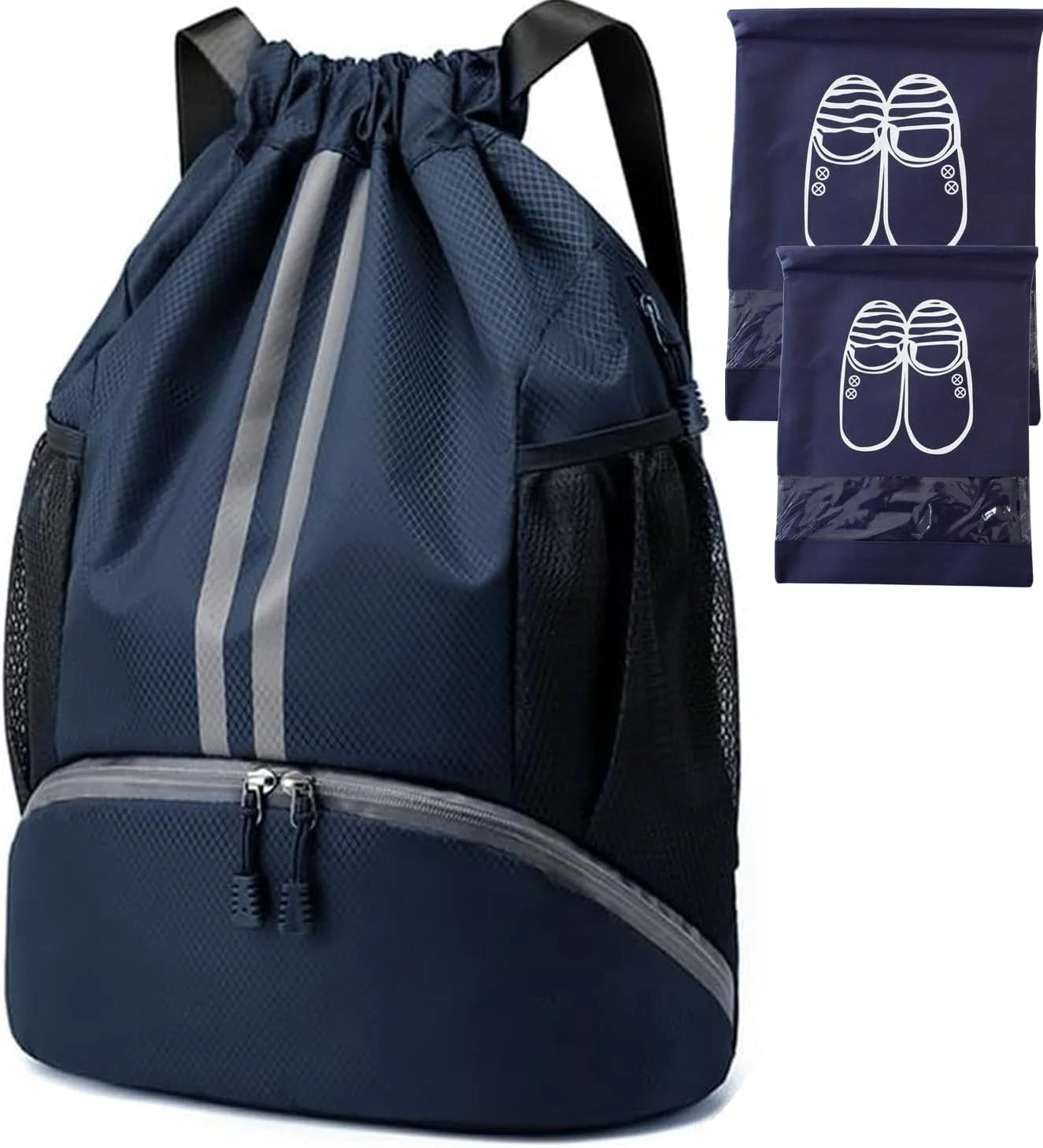 کیف کوله پشتی بند دار QUEENADA - کیف ورزشی بند دار شنا و باشگاه با محفظه کفش و جیب ضد آب برای مسافرت، باشگاه بسکتبال (آبی)