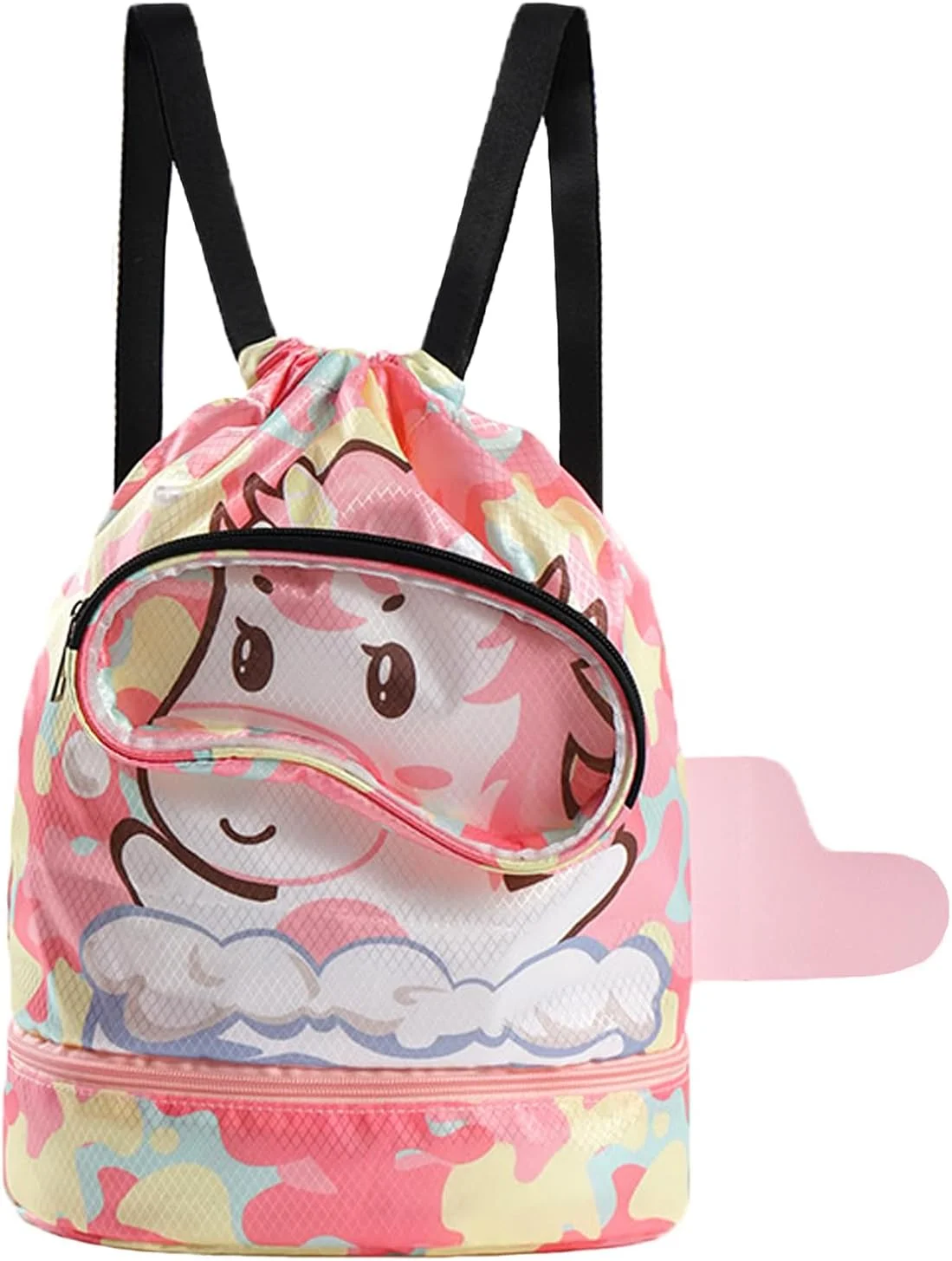 کیف شنا کودکانه SOOFAM با محفظه جداگانه خشک و تر برای شناگران، کوله پشتی ساحلی بند دار بچگانه، کیف بند کشی، کوله پشتی ضد آب با محفظه کفش