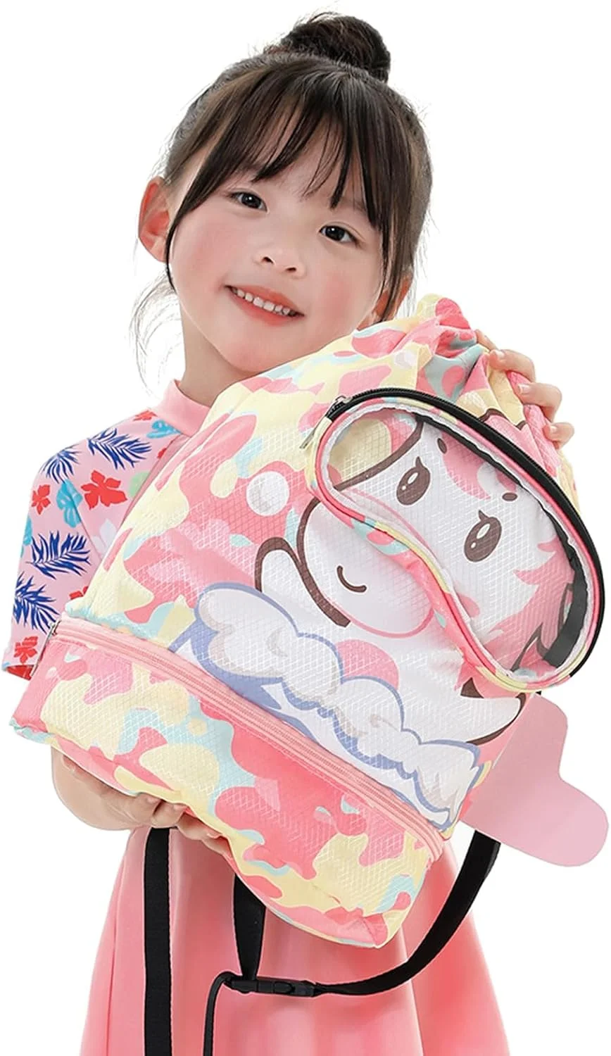 کیف شنا کودکانه SOOFAM با محفظه جداگانه خشک و تر برای شناگران، کوله پشتی ساحلی بند دار بچگانه، کیف بند کشی، کوله پشتی ضد آب با محفظه کفش