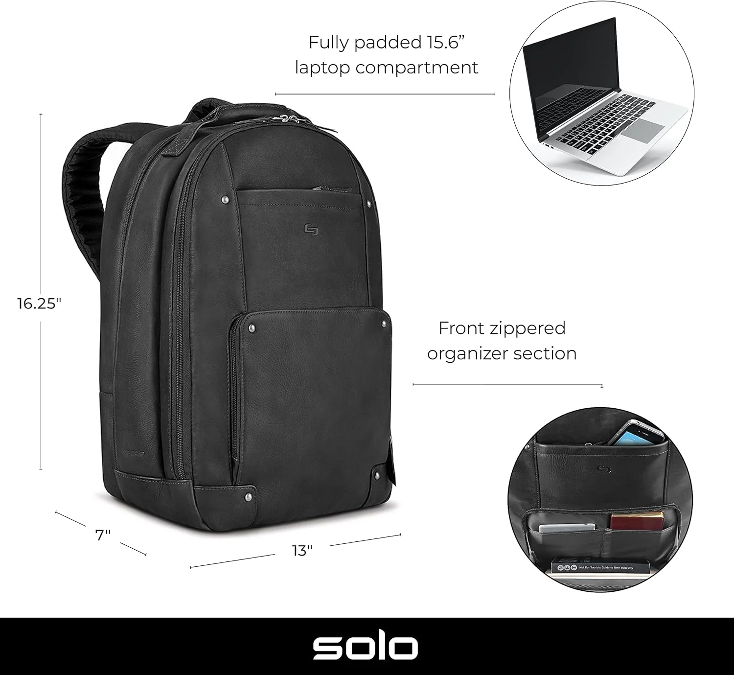 کوله پشتی لپ تاپ چرمی ممتاز 15.6 اینچی سولو Executive، رنگ اسپرسو