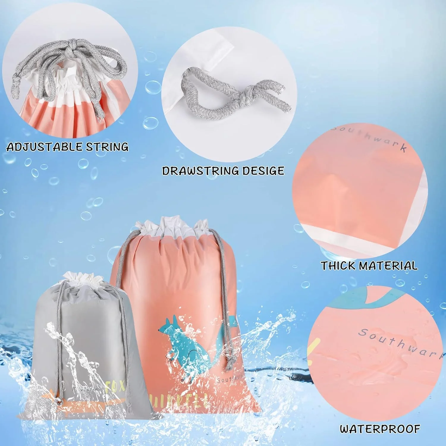 کیف های بند دار SYOSI، کیف بند دار ضد آب مناسب استخر و ورزشگاه برای کودکان دختر و پسر، کیف تاشو ساحلی مدرسه ای ورزشی و کیف مسافرتی برای لباس و کفش 6 عددی