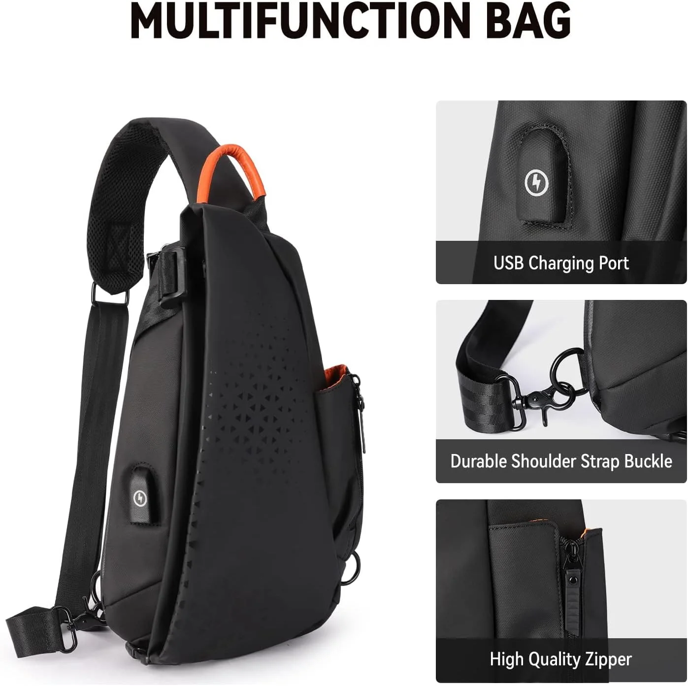 کیف دوشی ضد سرقت سیوسی، کوله پشتی کوچک یک طرفه، کیف سینه ای ضد آب (مشکی)