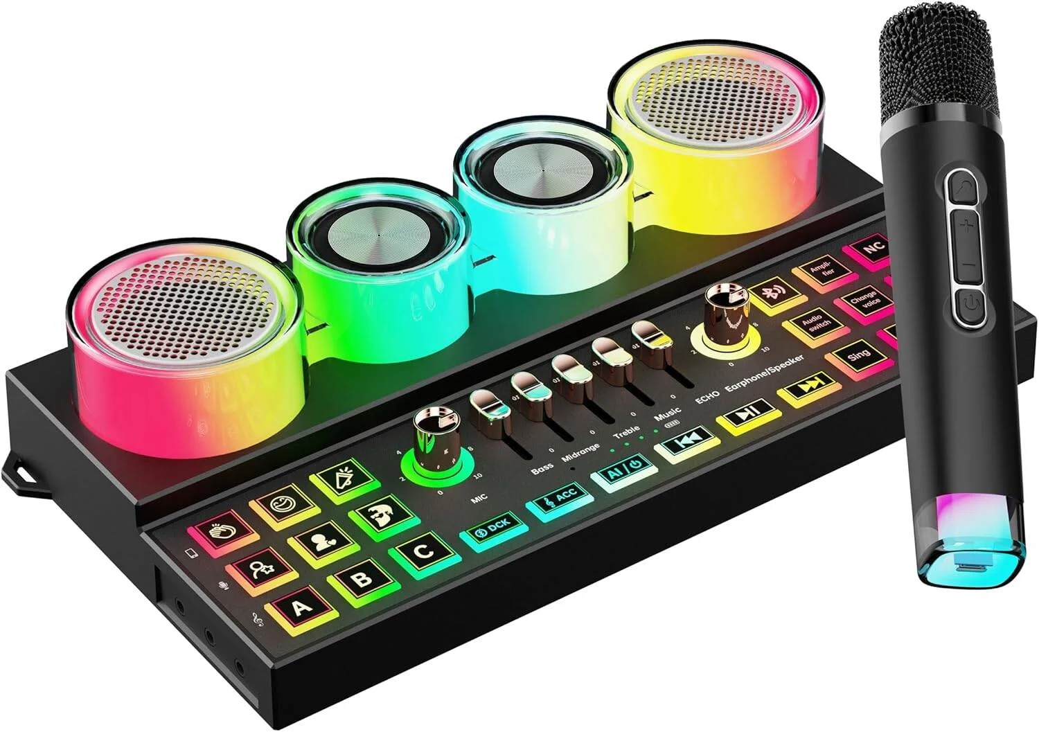 میکسر صوتی و اسپیکر چند پلتفرمی Porodo Soundtec Audiolink، برد انتقال 10 متری، بلوتوث 5.3+EDR، 1 میکروفون بی سیم، حداکثر خروجی 20 وات، شارژ Type-C، OTG، کارت TF، AUX - مشکی