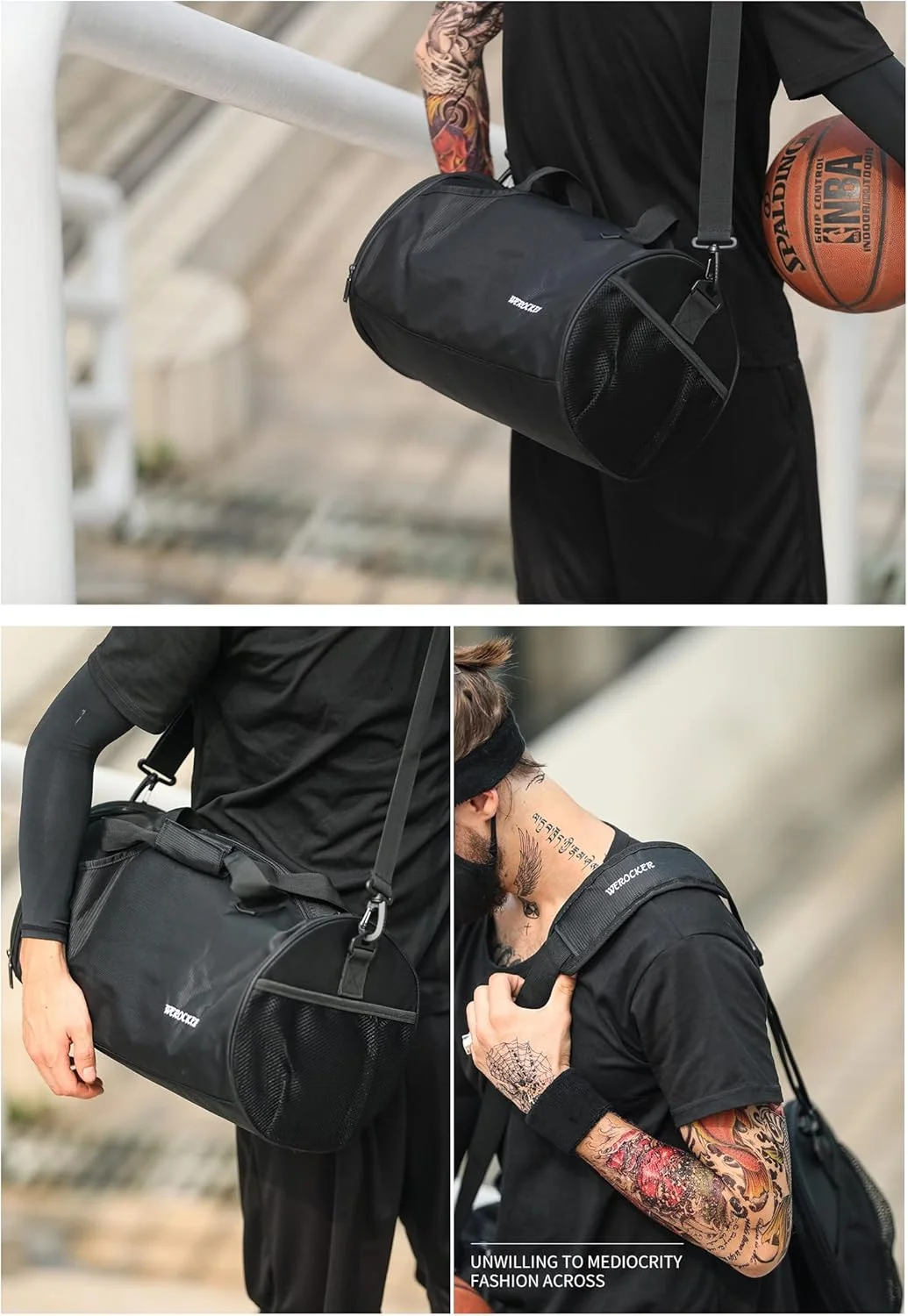 کیف ورزشی بزرگ SYCNB مناسب آقایان و بانوان با جیب خیس و محفظه کفش، کیف مسافرتی دافل، مشکی (محفظه کفش)، بزرگ