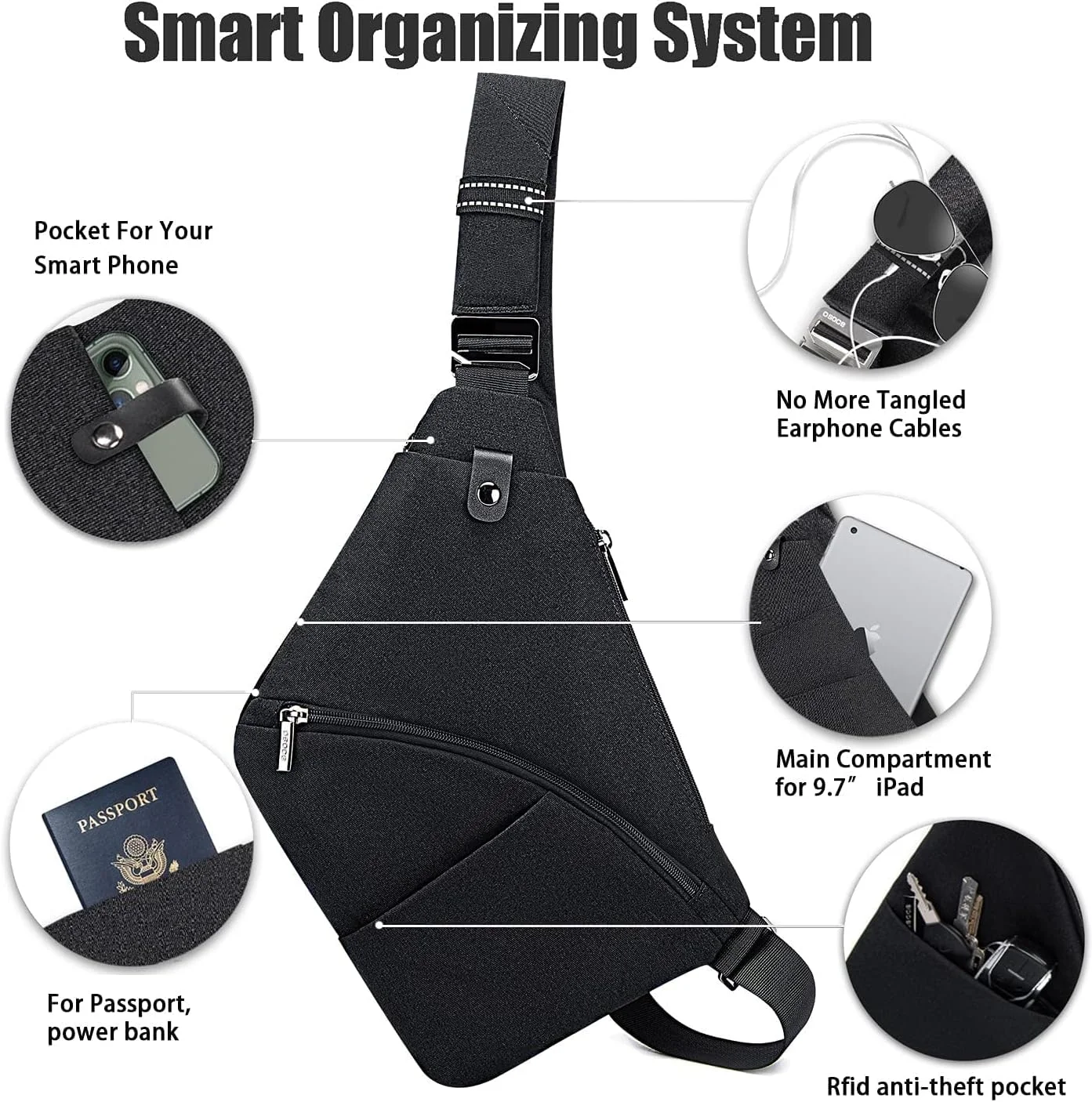 کیف دوشی ضد سرقت و ضد آب TERRIFI، کوله پشتی یک طرفه، کیف سینه ای، کیف کمری، کوله پشتی ورزشی دوچرخه سواری