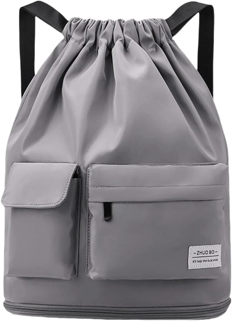 کیف ورزشی TERRIFI، کیف توری تجهیزات ورزشی با بند کشی برای شنا، ساحل، غواصی، مسافرت، باشگاه، کیف ورزشی ضد آب، کوله پشتی سبک وزن غیر رسمی در فضای باز، ظرفیت بزرگ (خاکستری)