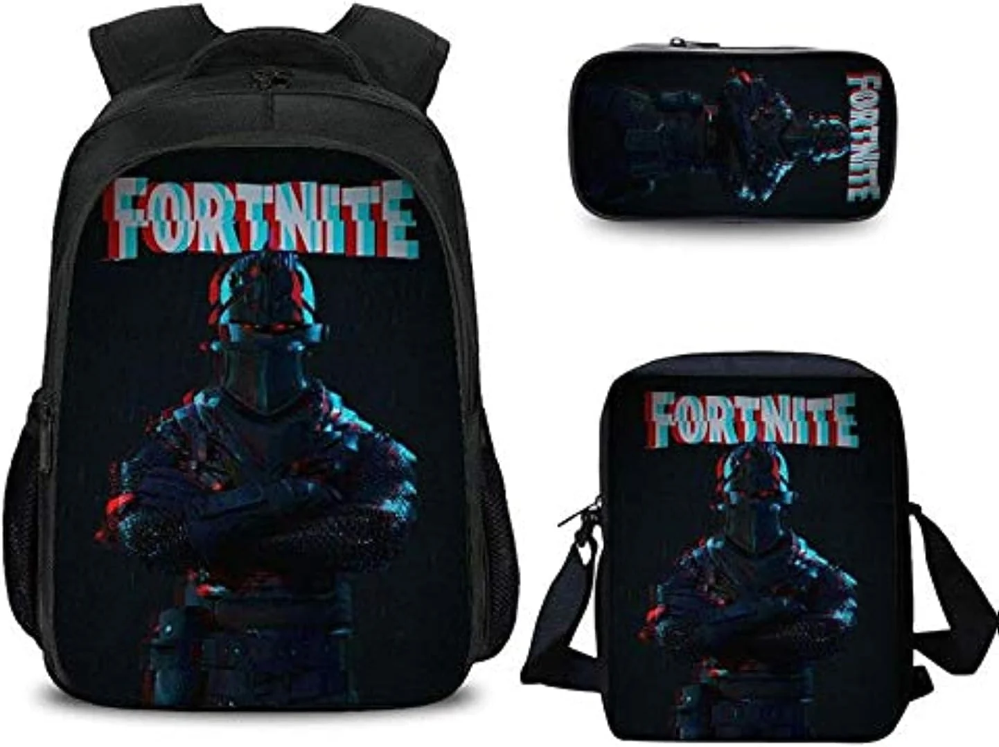 ست کوله پشتی سه تکه، کیف مدرسه طرح فورتنایت، کیف ورزشی و روزمره، کیف دوشی و دستی مشکی رنگ، مناسب برای همه