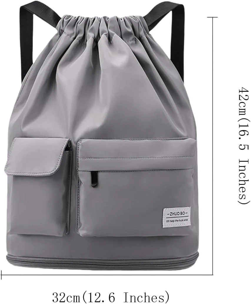 کیف ورزشی TERRIFI، کیف توری تجهیزات ورزشی با بند کشی برای شنا، ساحل، غواصی، مسافرت، باشگاه، کیف ورزشی ضد آب، کوله پشتی سبک وزن غیر رسمی در فضای باز، ظرفیت بزرگ (خاکستری)