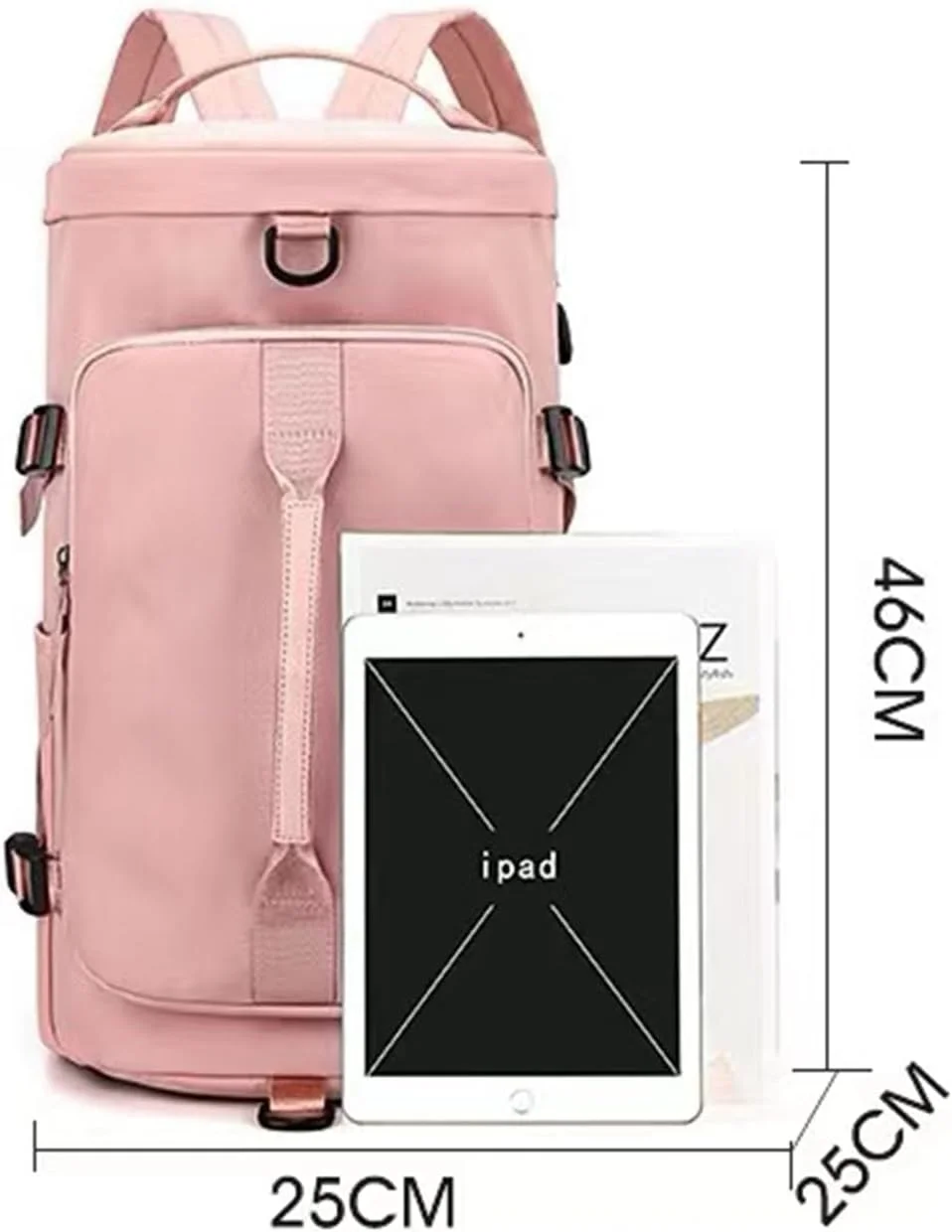 کیف ورزشی تازویق، کوله پشتی، کیف زین اسبی، با محفظه کفش، کیف ورزشی یوگا، کیف ورزشی با جیب ضد آب برای حوله های خیس، کیف مسافرتی دافل برای مردان و زنان (صورتی)