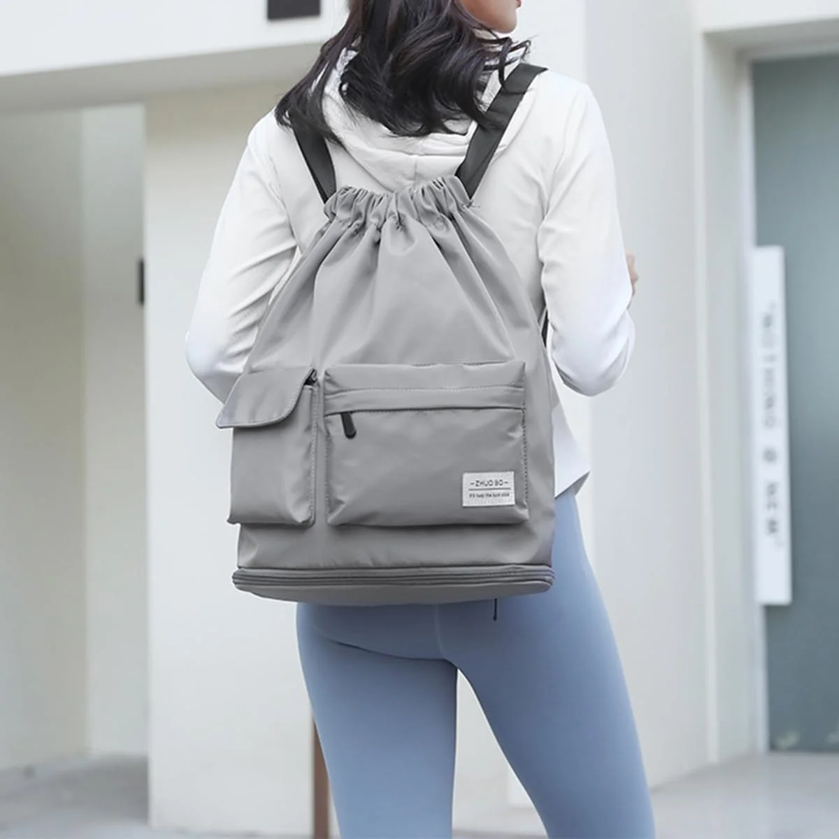 کیف ورزشی TERRIFI، کیف توری تجهیزات ورزشی با بند کشی برای شنا، ساحل، غواصی، مسافرت، باشگاه، کیف ورزشی ضد آب، کوله پشتی سبک وزن غیر رسمی در فضای باز، ظرفیت بزرگ (خاکستری)