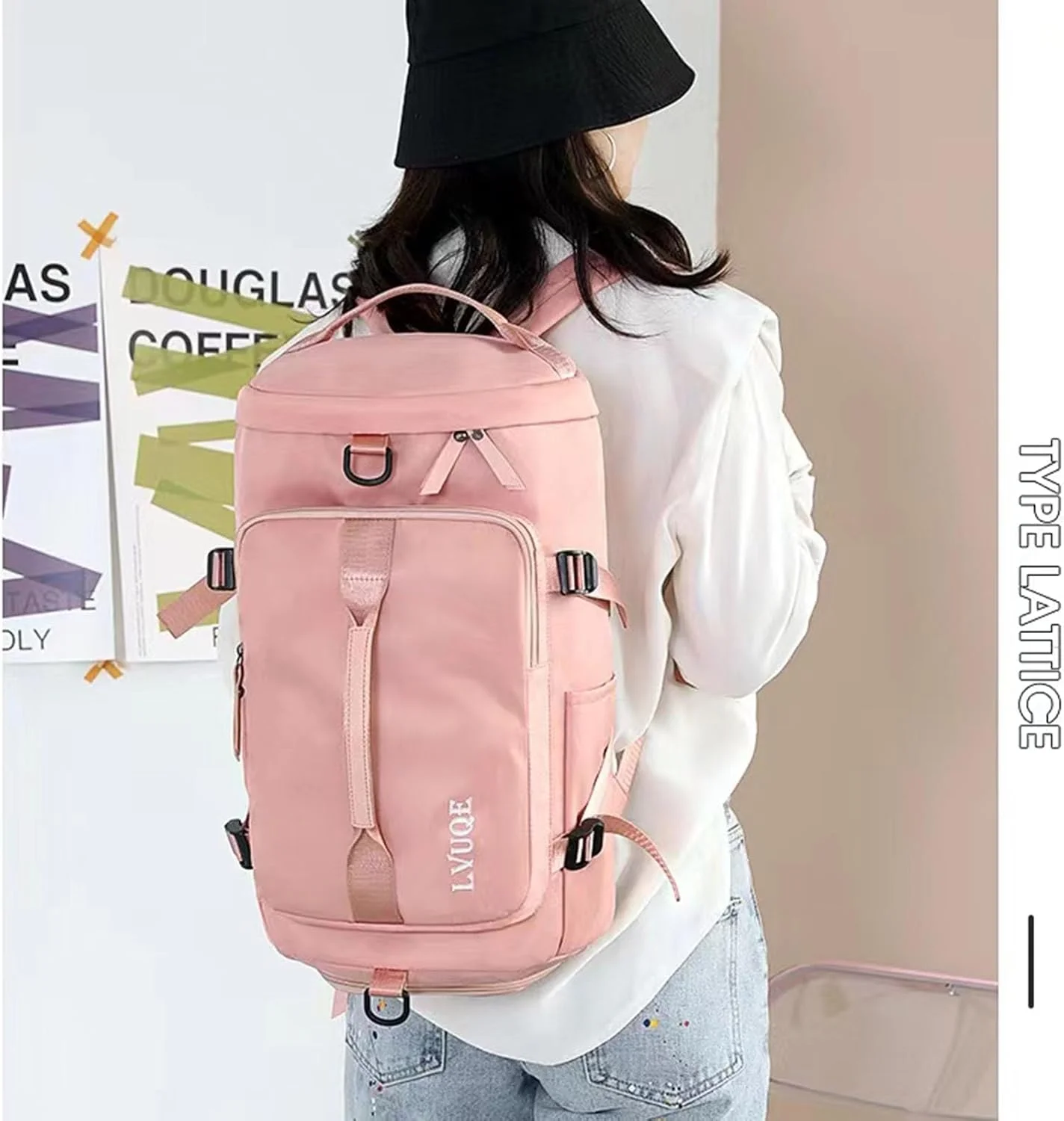 کیف ورزشی تازویق، کوله پشتی، کیف زین اسبی، با محفظه کفش، کیف ورزشی یوگا، کیف ورزشی با جیب ضد آب برای حوله های خیس، کیف مسافرتی دافل برای مردان و زنان (صورتی)