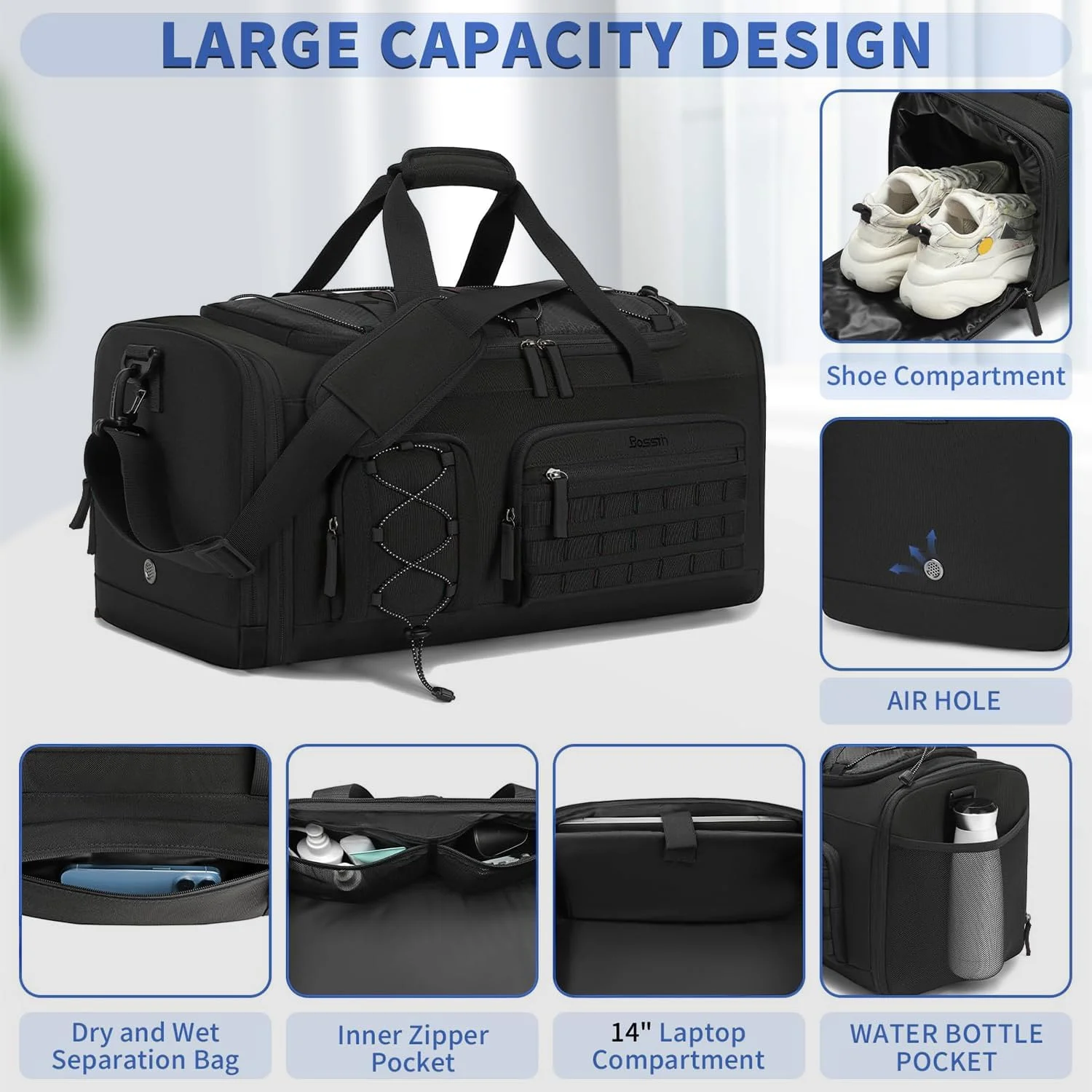 کیف ورزشی برای آقایان و بانوان، کیف مسافرتی 45 لیتری، کوله پشتی آخر هفته با محفظه کفش