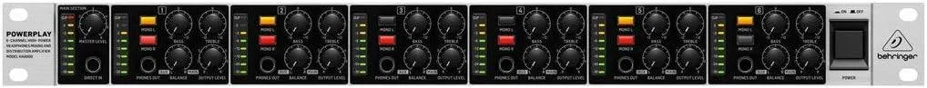 تقویت کننده و توزیع کننده هدفون 6 کاناله Behringer Powerplay HA6000 با خروجی های پرقدرت، اکولایزر 2 باندی، بالانس و نشانگر LED | HA6000