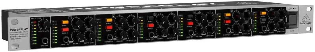 تقویت کننده و توزیع کننده هدفون 6 کاناله Behringer Powerplay HA6000 با خروجی های پرقدرت، اکولایزر 2 باندی، بالانس و نشانگر LED | HA6000