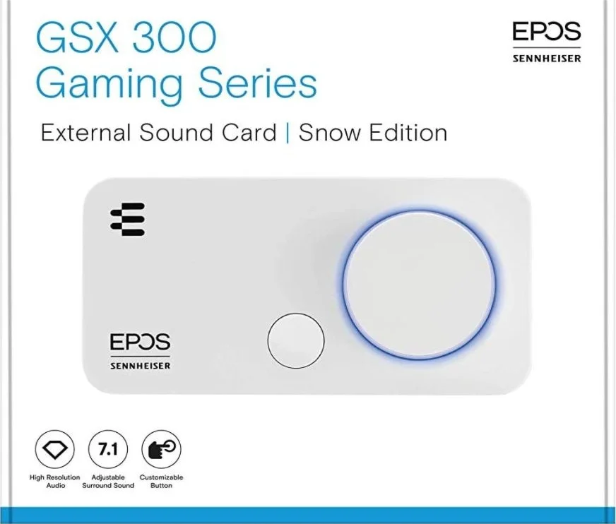 کارت صدای اکسترنال/ DAC گیمینگ Sennheiser EPOS GSX 300 با صدای فراگیر 7.1، تنظیمات EQ صوتی با وضوح بالا برای بازی، تقویت کننده صوتی بازی سازگار با PC و MAC، سفید | 1000307
