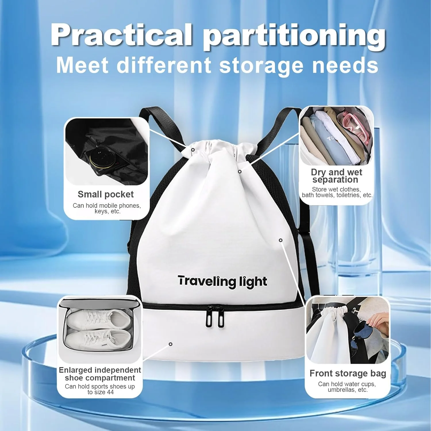 کیف کوله پشتی ضد آب U-HOOME با بند کشی و جداسازی خشک و تر، کیف شنا برای مردان و زنان، کوله پشتی بادوام برای ورزش، پیاده روی، مسافرت و کمپینگ | بسکتبال