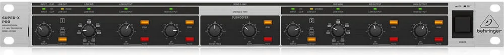 کراس اوور چند کاناله Behringer Super-X Pro، با خروجی ساب ووفر، فیلترهای 24 dB/Octave، انواع فیلتر Linkwitz-Riley، حالت های استریو 2 طرفه / مونو 3 طرفه، 2 ورودی XLR، رک 1U، مشکی | CX2310 V2