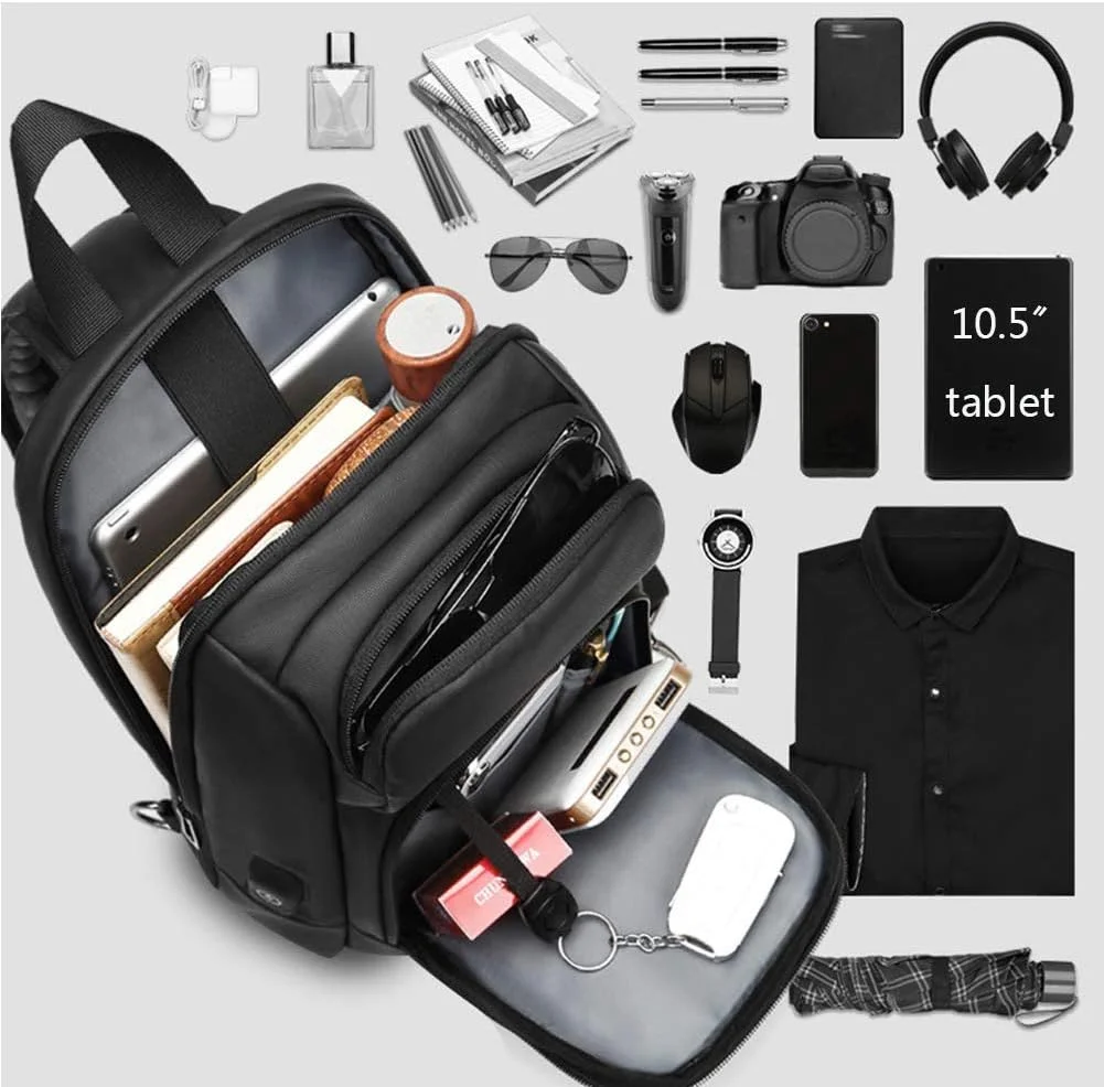 کیف دوشی یک طرفه مردانه، کیف رودوشی با پورت USB، ضدآب و سبک