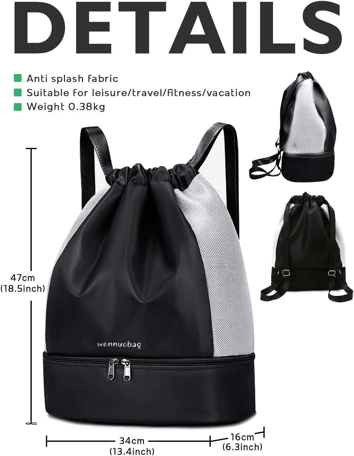 کوله پشتی بند دار ضد آب URbazaar - کیف شنای جداکننده خشک و مرطوب برای ساحل، باشگاه، ورزش، تناسب اندام، سوارکاری - مناسب برای بزرگسالان و کودکان