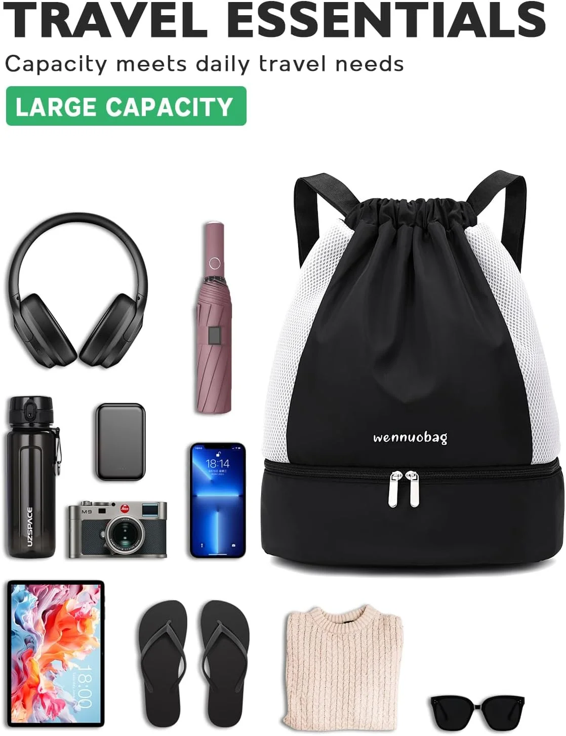 کوله پشتی بند دار ضد آب URbazaar - کیف شنای جداکننده خشک و مرطوب برای ساحل، باشگاه، ورزش، تناسب اندام، سوارکاری - مناسب برای بزرگسالان و کودکان