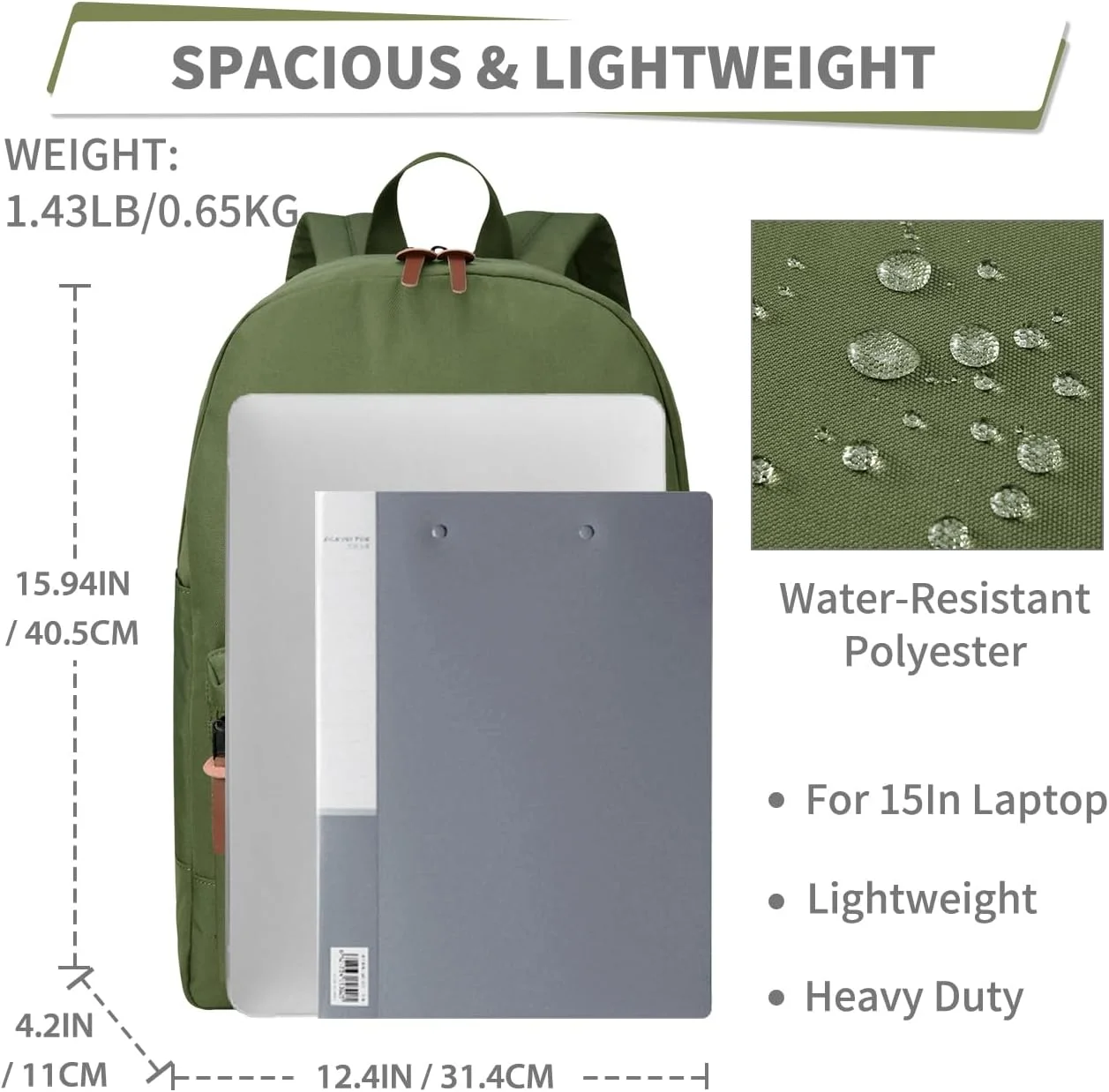 کوله پشتی مردانه و زنانه، کوله پشتی سبک وزن غیر رسمی کلاسیک مقاوم در برابر آب VASCHY مناسب برای لپ تاپ 15 اینچی برای مسافرت و کار