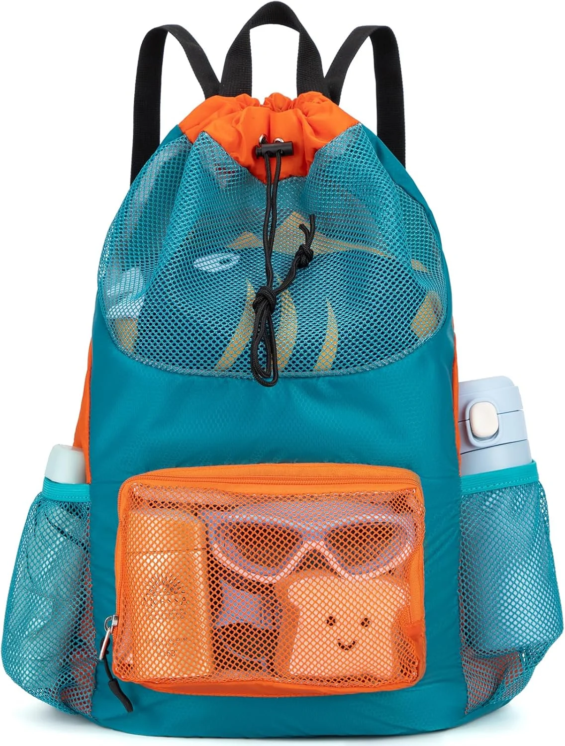 کوله پشتی توری بند دار برای شنا، 48 x 46 سانتی متر، کیف ورزشی ساحلی با دو جا قمقمه