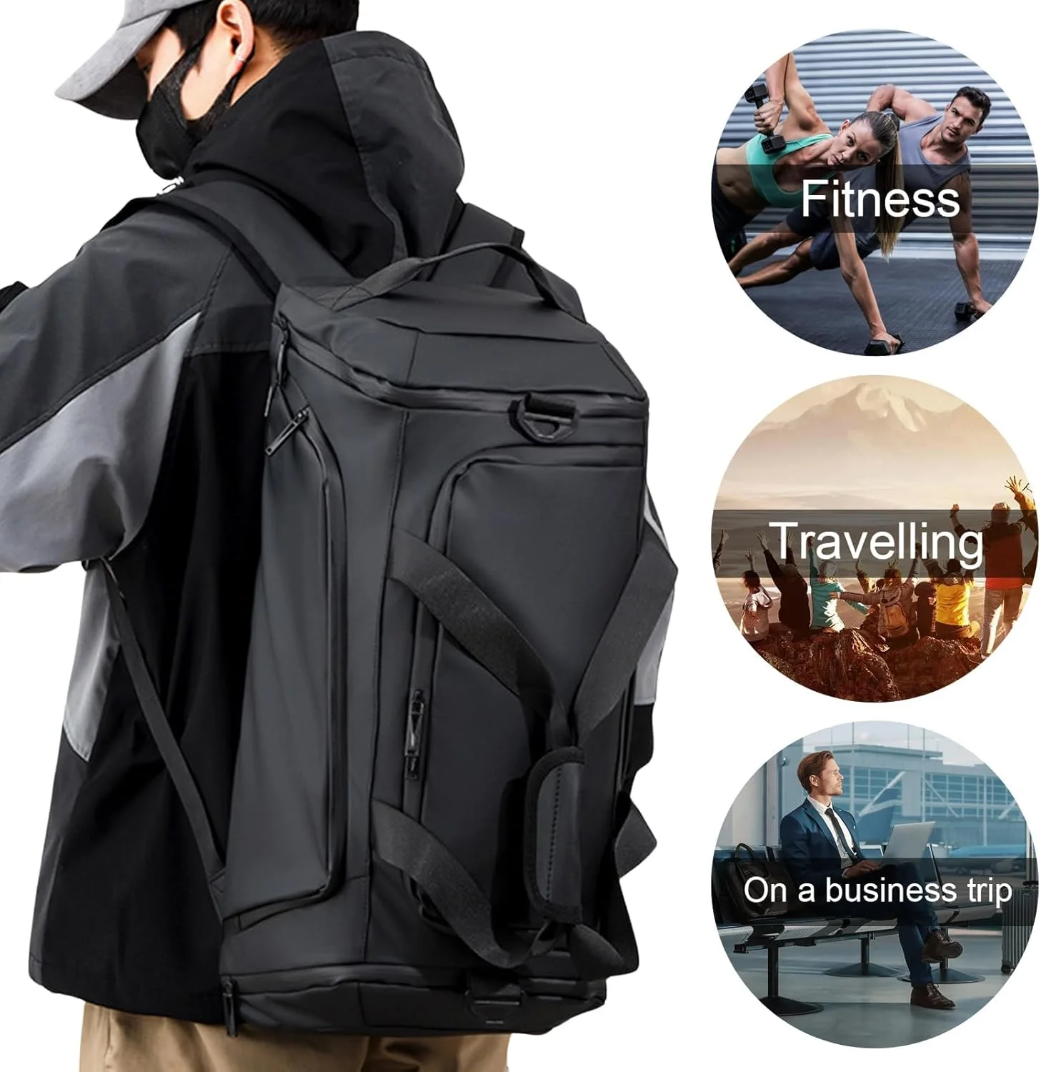 کوله پشتی ورزشی ضد آب 40 لیتری مناسب آقایان و بانوان، کیف بزرگ مسافرتی با محفظه های جداگانه برای وسایل خیس و کفش، کیف بادوام چند منظوره برای شنا، یوگا، پیاده روی، کمپینگ، سفر، دارای بند شانه برای حمل