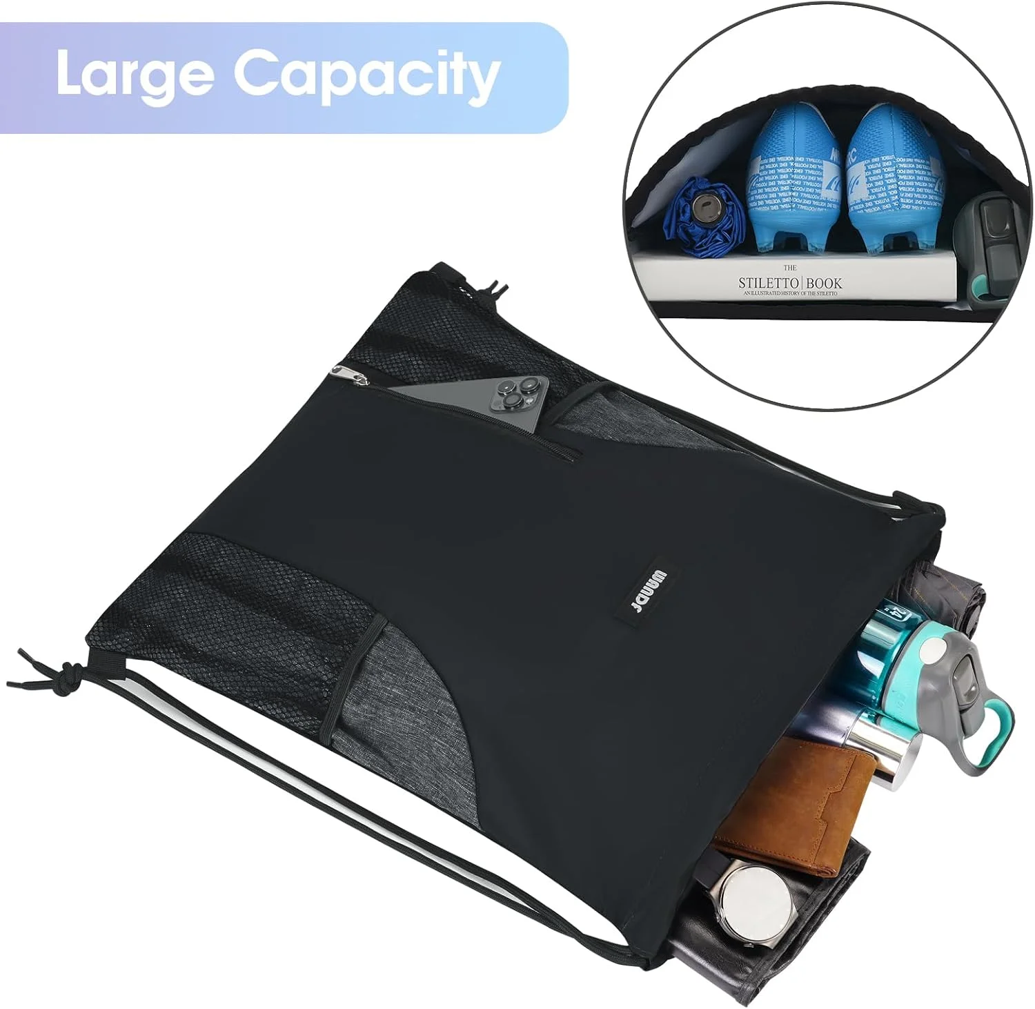 کیف کوله پشتی بند دار WANDF، مناسب ورزش، باشگاه و یوگا، دارای جیب های توری و مقاوم در برابر آب، برای خانم ها و آقایان