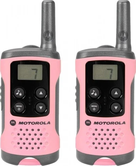 جفت بیسیم موتورولا صورتی، بدون نیاز به مجوز، آنالوگ، با باتری های نوع AAA، صفحه نمایش LCD، ۸ کانال و برد تا ۴ کیلومتر | TLKR-T41-P
