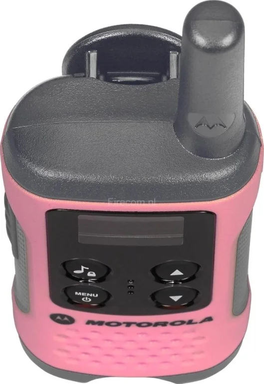 جفت بیسیم موتورولا صورتی، بدون نیاز به مجوز، آنالوگ، با باتری های نوع AAA، صفحه نمایش LCD، ۸ کانال و برد تا ۴ کیلومتر | TLKR-T41-P