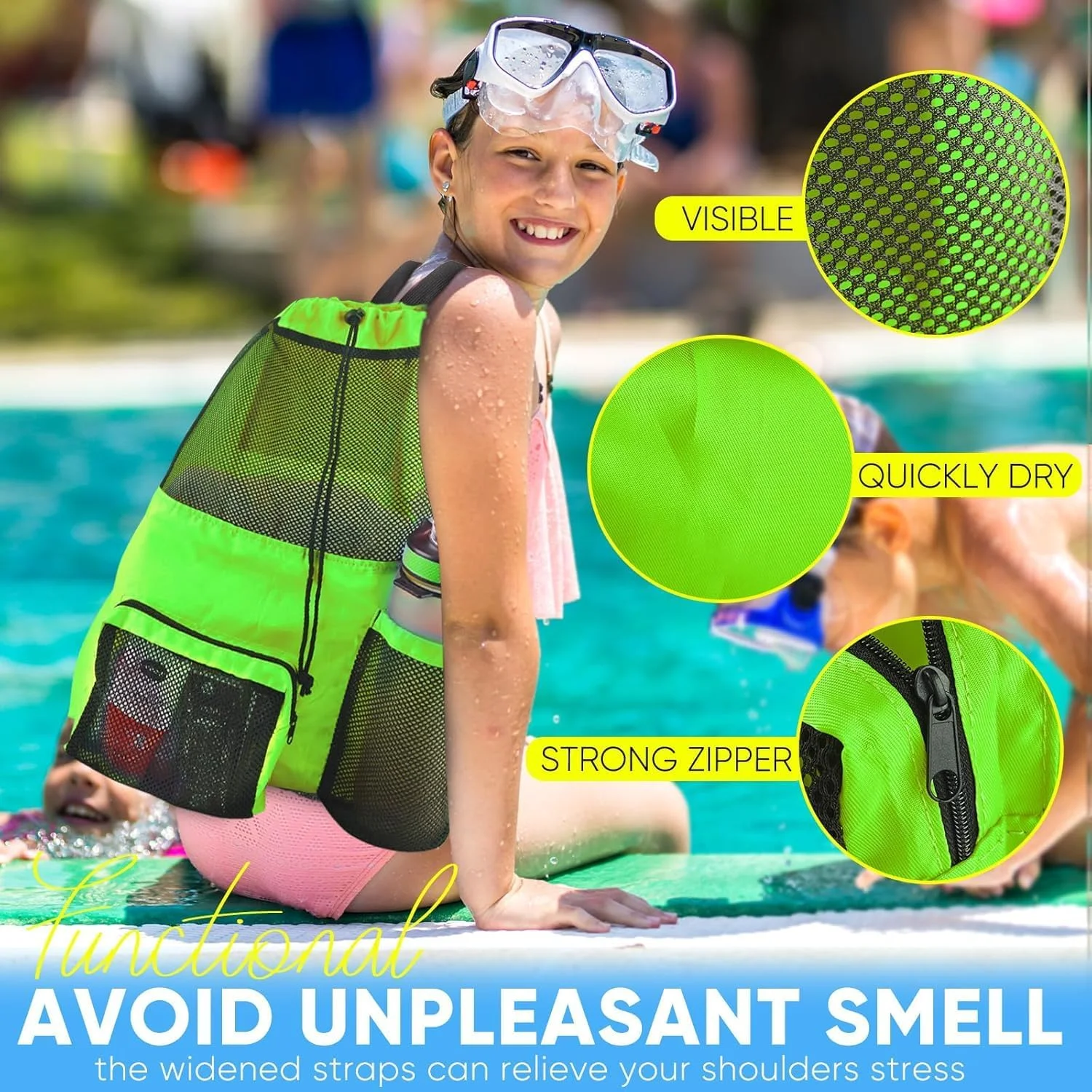 کیف توری ساحلی یلاجوی، کیف های ضدآب باشگاه ورزشی برای زنان و مردان، کوله پشتی بند دار بزرگ برای وسایل شنا