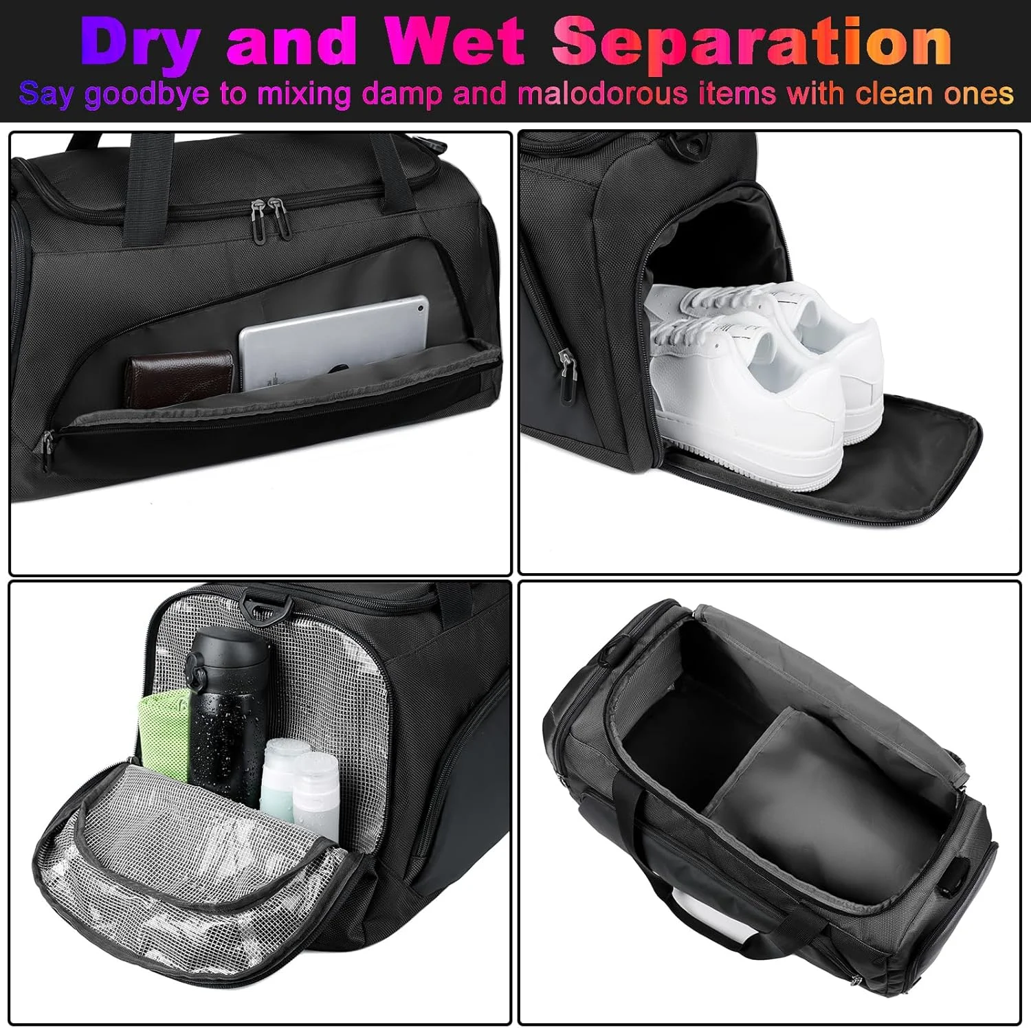 کیف باشگاه با محفظه جداگانه خشک و خیس و جیب مخصوص کفش، کیف مسافرتی ضد آب کیف باشگاه با محفظه جداگانه خشک و خیس و جیب مخصوص کفش، کیف مسافرتی ضد آب