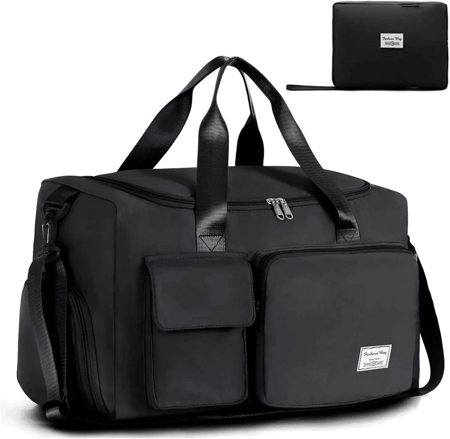 کیف دافل تاشو مسافرتی ورزشی Yuroochii، کیف دافل ورزشی جداگانه خشک و مرطوب، کیف یوگا، کیف دستی با محفظه کفش، کیف آخر هفته مسافرتی (مشکی)