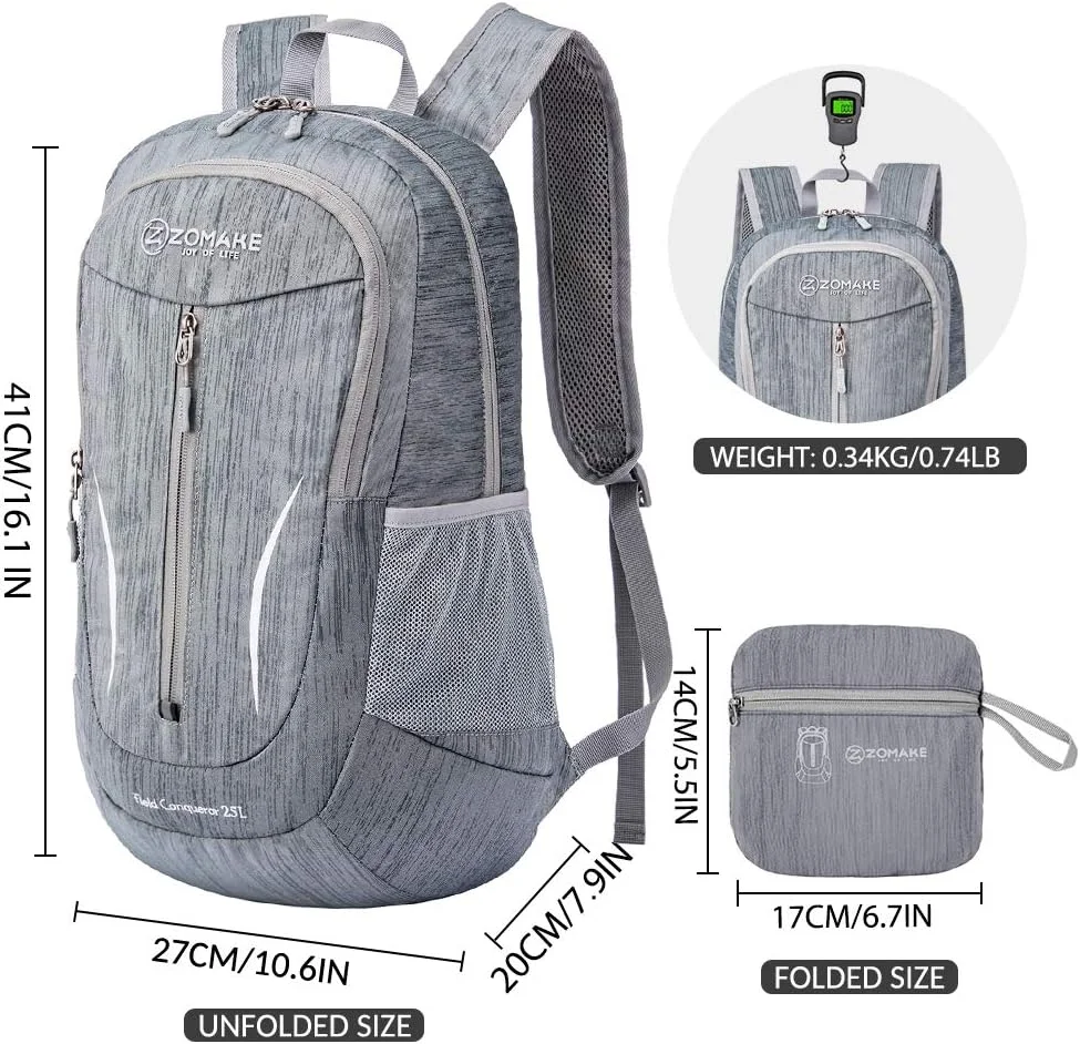  کوله پشتی تاشو ZOMAKE، سبک و قابل جمع شدن 25 لیتری، کوله پشتی کوچک مقاوم در برابر آب برای پیاده روی، کیف مسافرتی نایلونی برای ورزش های فضای باز، کمپینگ، کوله پشتی پیاده روی برای مردان، زنان و سالمندان