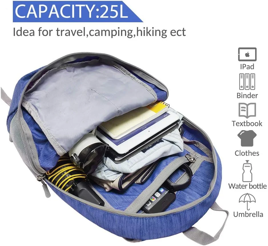 کوله پشتی تاشو زومیک، سبک و قابل حمل، کوله پشتی کوهنوردی ضد آب، کیف مسافرتی کوچک نایلونی برای ورزش های فضای باز، کمپینگ، پیاده روی و سفر برای آقایان، بانوان و سالمندان