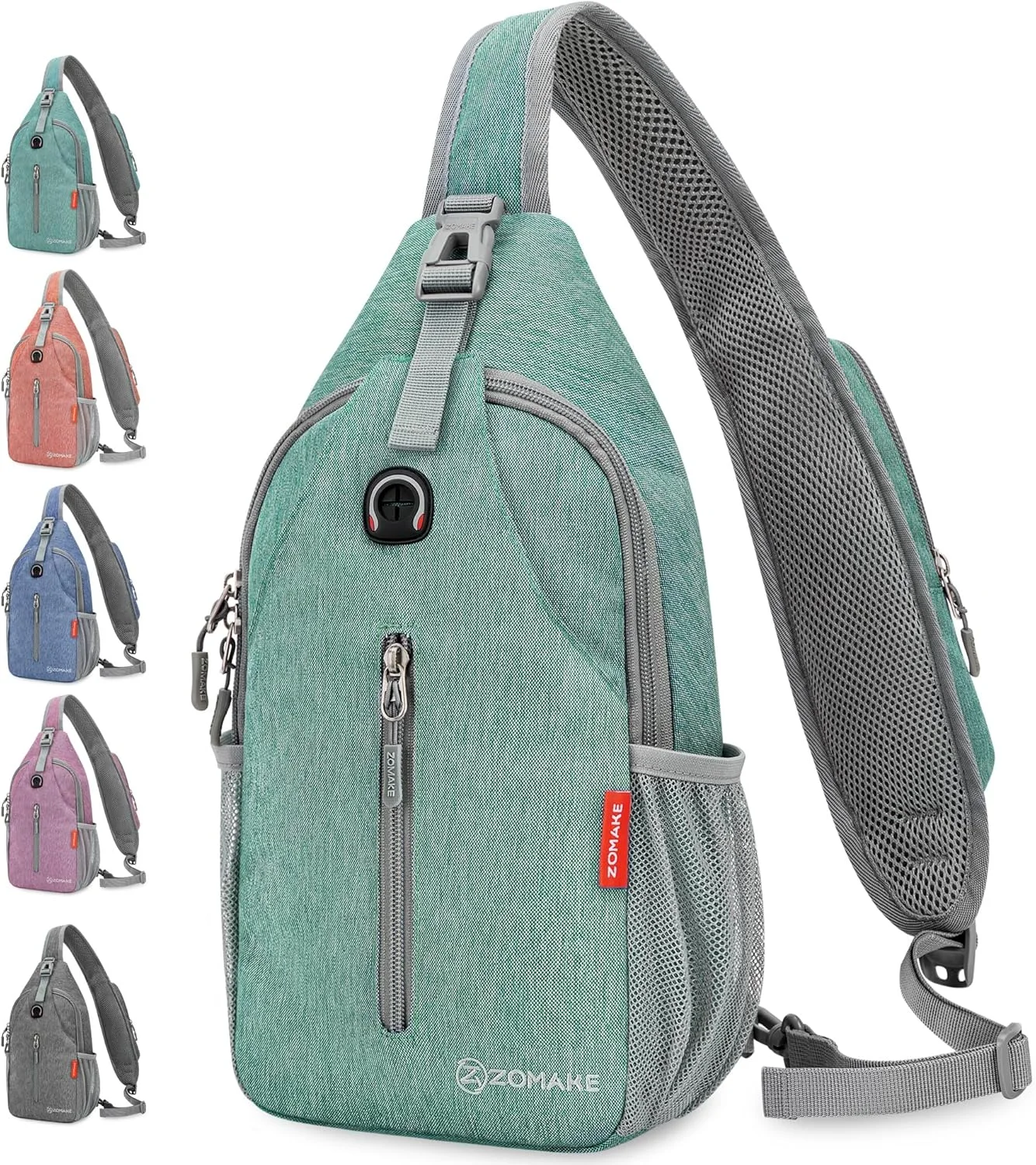 کیف دوشی زومیک مناسب آقایان و بانوان - کوله پشتی یک طرفه بزرگ با حجم 7 لیتر، مناسب سفر، پیاده روی، کوله پشتی ضد آب با پورت شارژ USB و جک هدفون برای آیپد مینی، دوچرخه سواری و کار