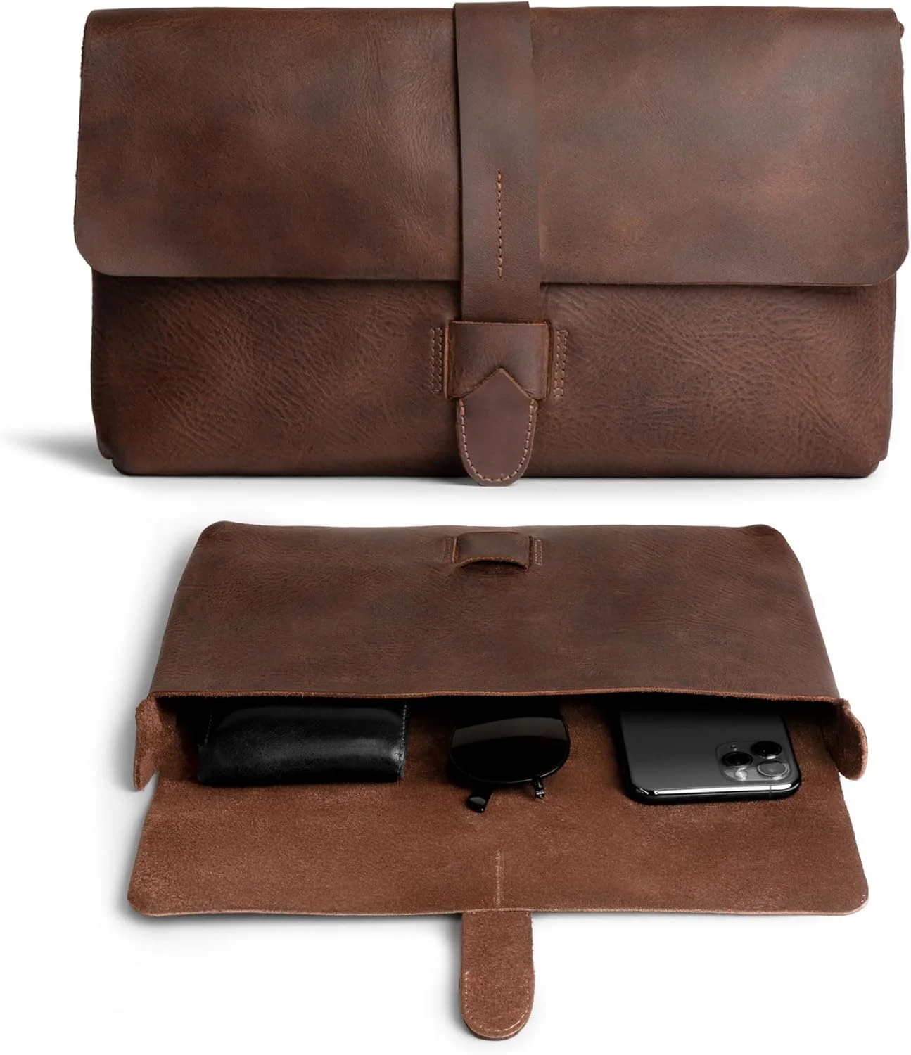 کیف کلاچ چرمی دست ساز Hide & Drink / کیف دستی / سازمان دهنده لوازم جانبی / کیف تلفن / قاب :: قهوه ای بوربن، سایز M کیف کلاچ چرمی دست ساز Hide & Drink / کیف دستی / سازمان دهنده لوازم جانبی / کیف تلفن / قاب :: قهوه ای بوربن، سایز M